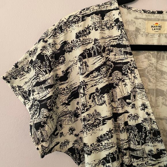 Marine Layer Camilla Dress Mini Black White City Print Tropical Women's Large - Picture 4 of 11